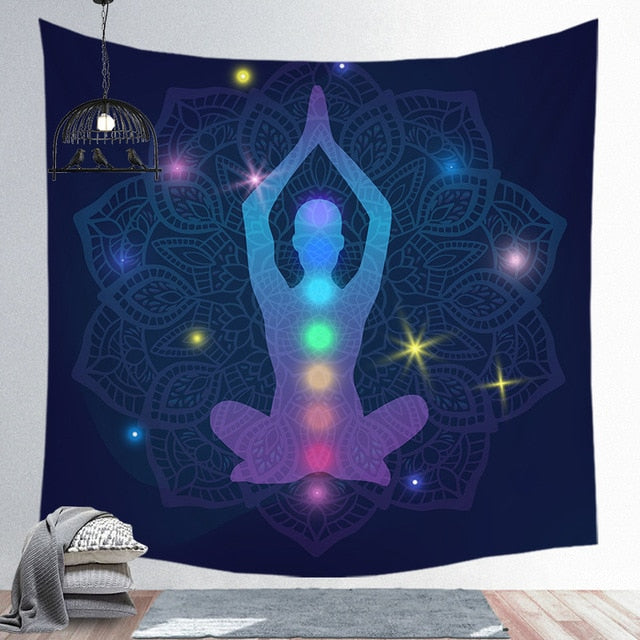 Indien bouddha Statue méditation 7 Chakra tapisserie tenture murale