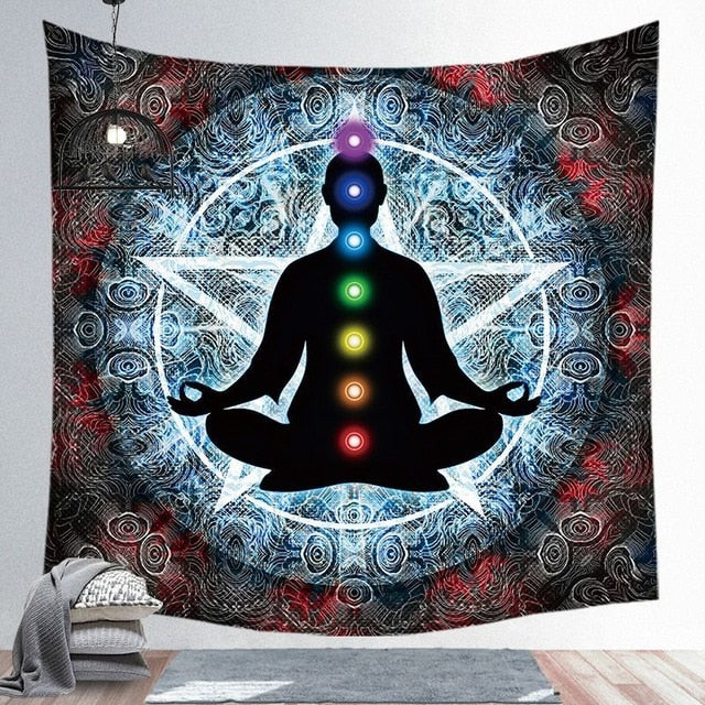 Indien bouddha Statue méditation 7 Chakra tapisserie tenture murale