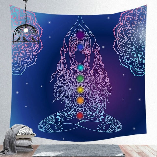 Indien bouddha Statue méditation 7 Chakra tapisserie tenture murale