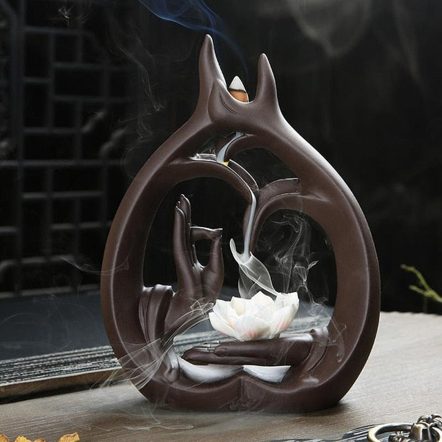 Bouddha main Backflow brûleur d'encens fumée cascade