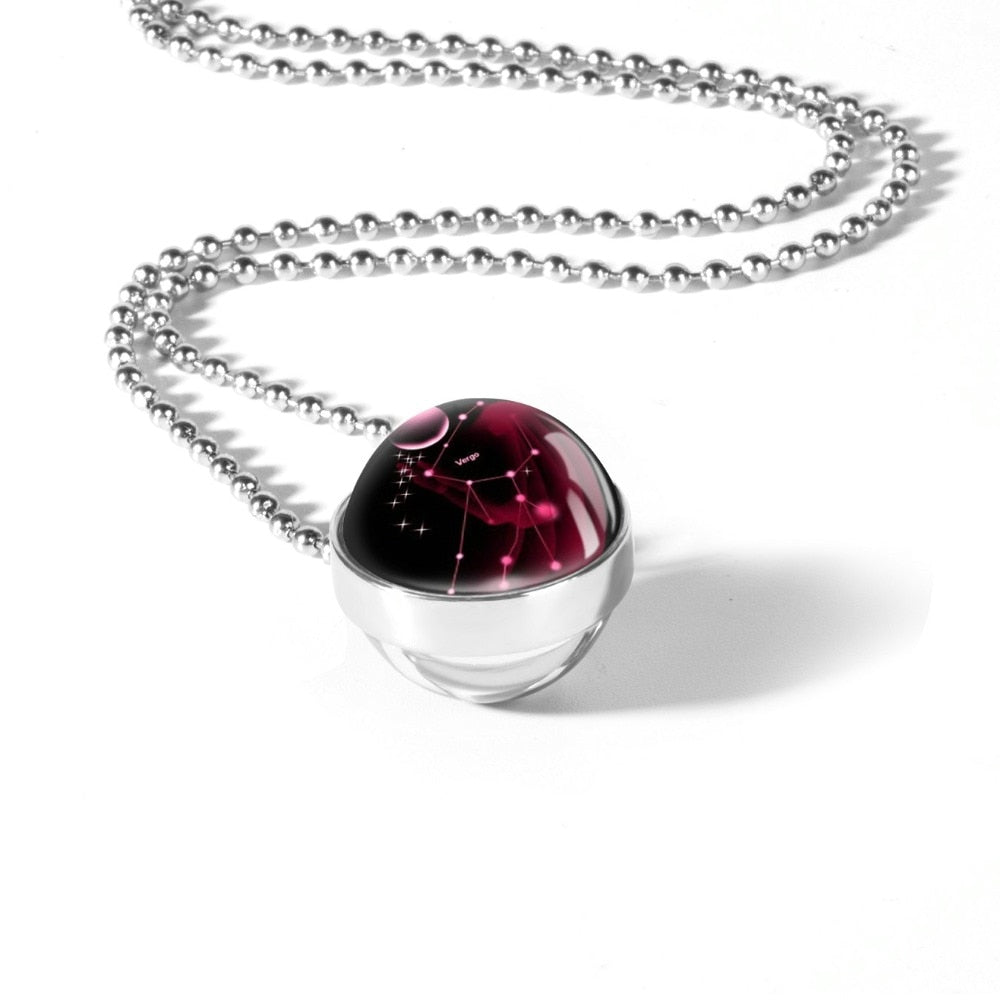 Collier avec pendentif signe du zodiaque 12, Cabochon en verre