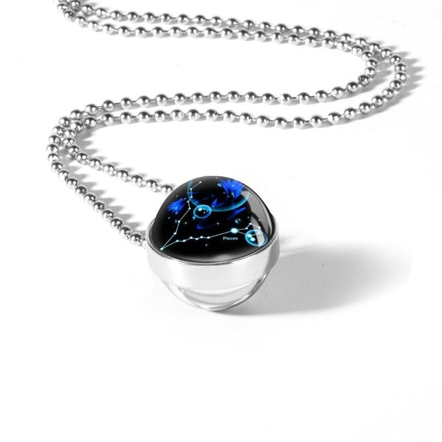 Collier avec pendentif signe du zodiaque 12, Cabochon en verre