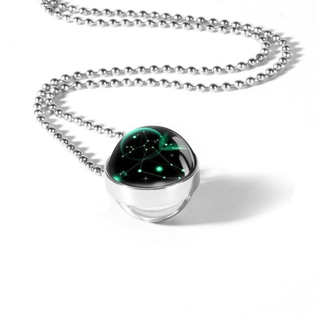 Collier avec pendentif signe du zodiaque 12, Cabochon en verre