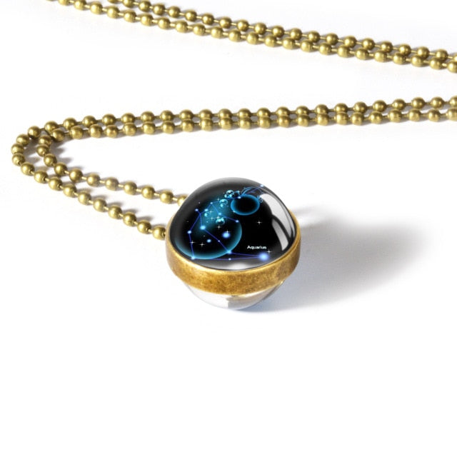 Collier avec pendentif signe du zodiaque 12, Cabochon en verre