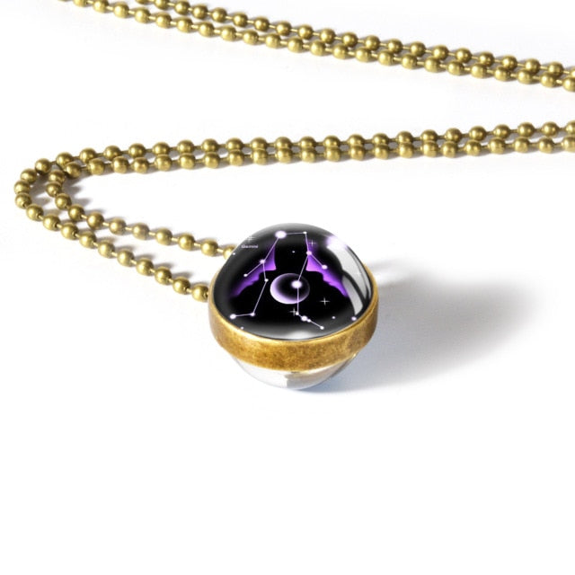 Collier avec pendentif signe du zodiaque 12, Cabochon en verre