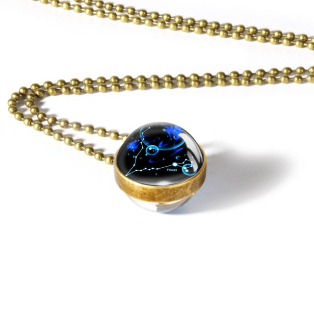 Collier avec pendentif signe du zodiaque 12, Cabochon en verre