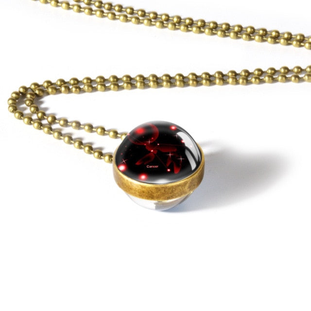 Collier avec pendentif signe du zodiaque 12, Cabochon en verre