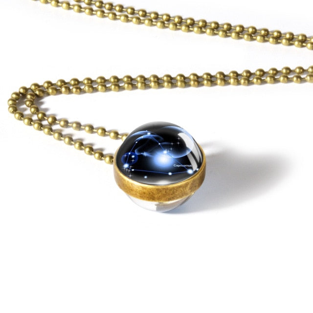 Collier avec pendentif signe du zodiaque 12, Cabochon en verre