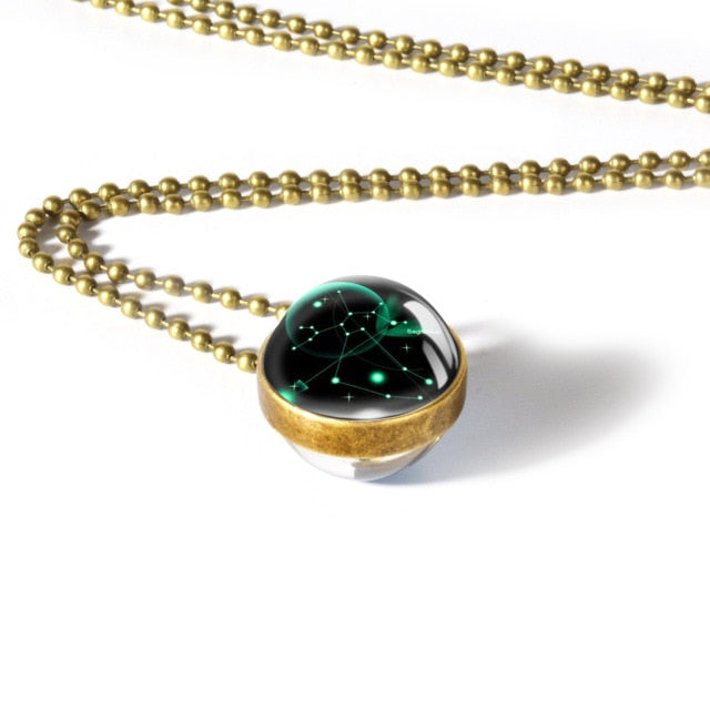 Collier avec pendentif signe du zodiaque 12, Cabochon en verre