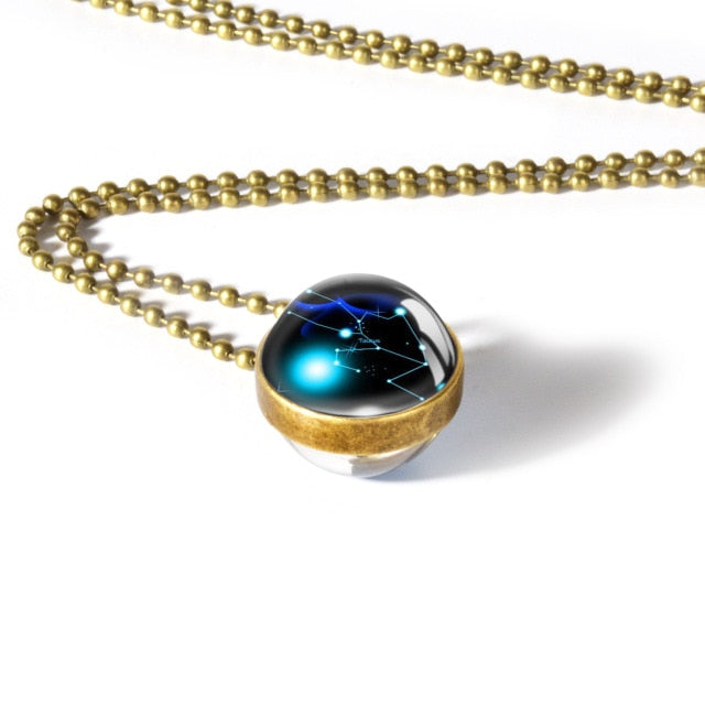 Collier avec pendentif signe du zodiaque 12, Cabochon en verre