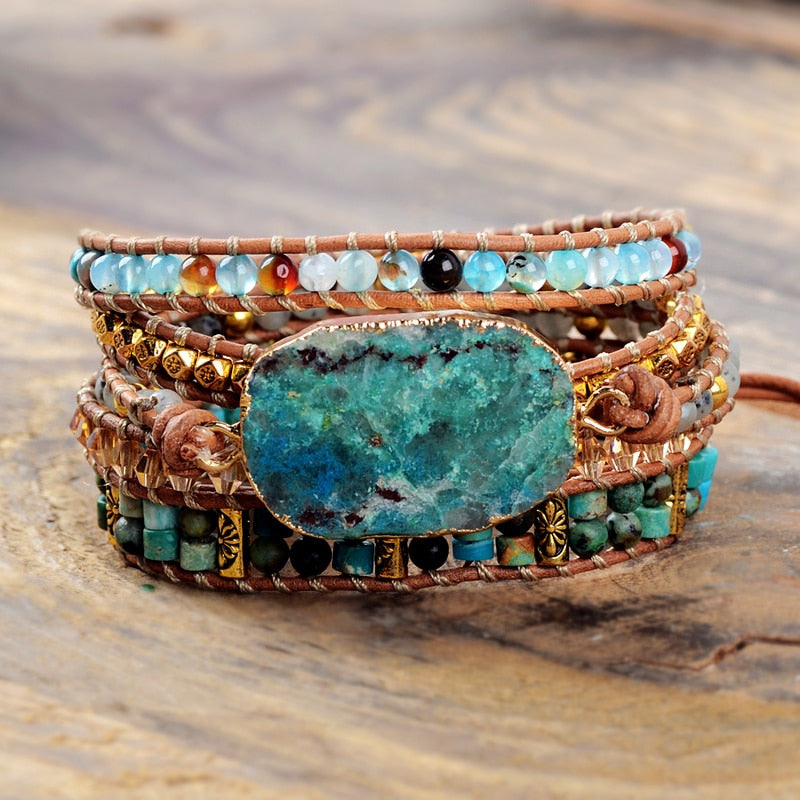 Bracelets en Chrysocolla naturels pour femmes, faits à la main pierres mélangées