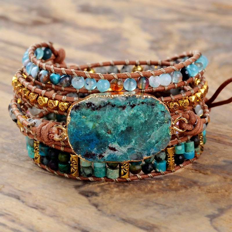 Bracelets en Chrysocolla naturels pour femmes, faits à la main pierres mélangées