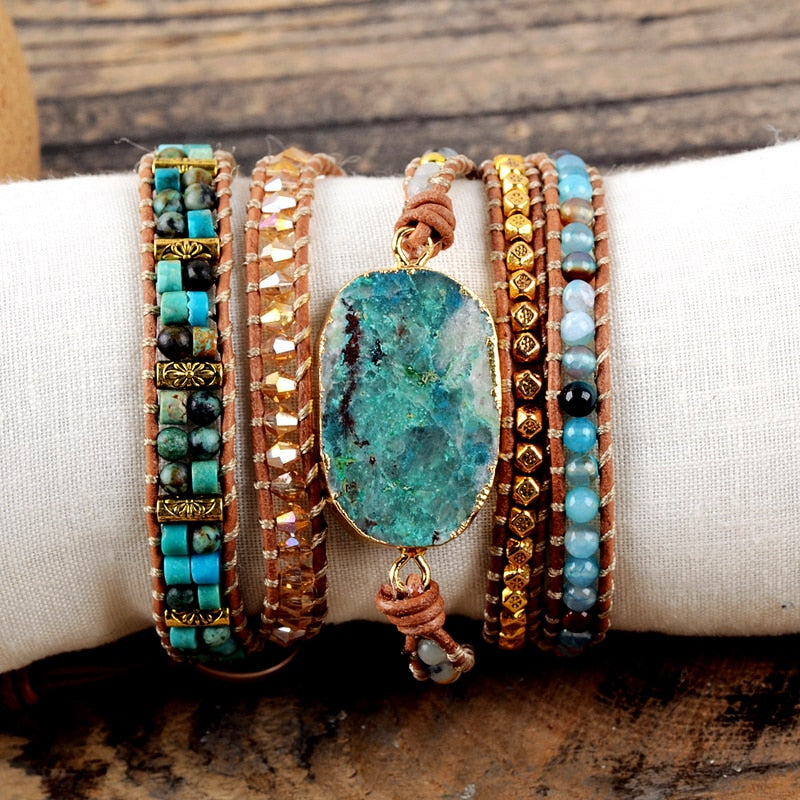 Bracelets en Chrysocolla naturels pour femmes, faits à la main pierres mélangées