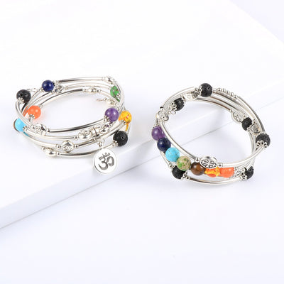 Bracelet 7 Chakras Cuivre Tube avec perles en pierres