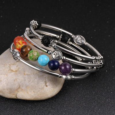 Bracelet 7 Chakras Cuivre Tube avec perles en pierres