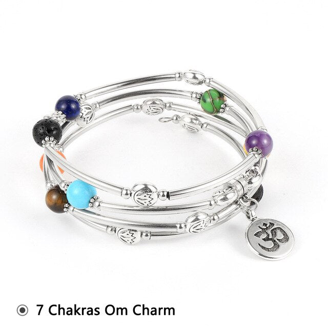 Bracelet 7 Chakras Cuivre Tube avec perles en pierres
