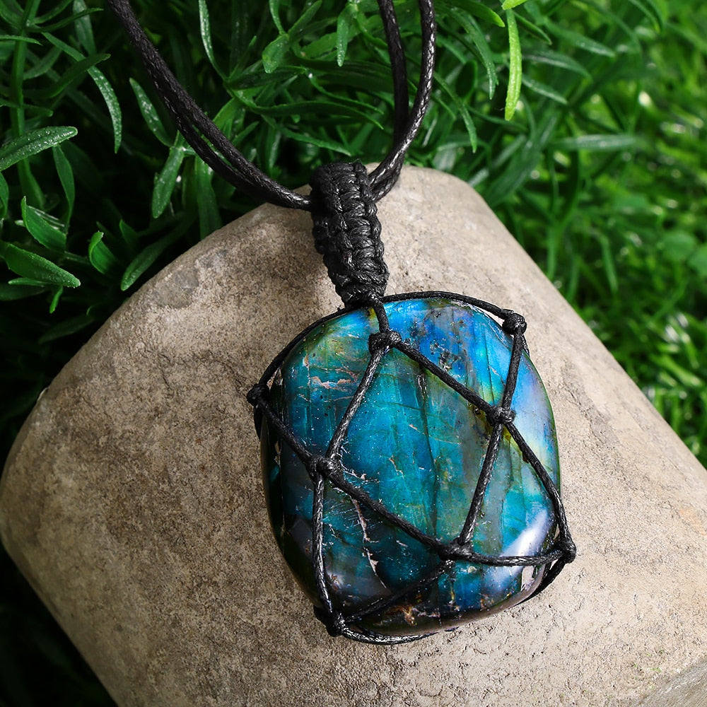 Dragons coeur Labradorite collier pierre naturelle pendentif enveloppement stresse Yoga