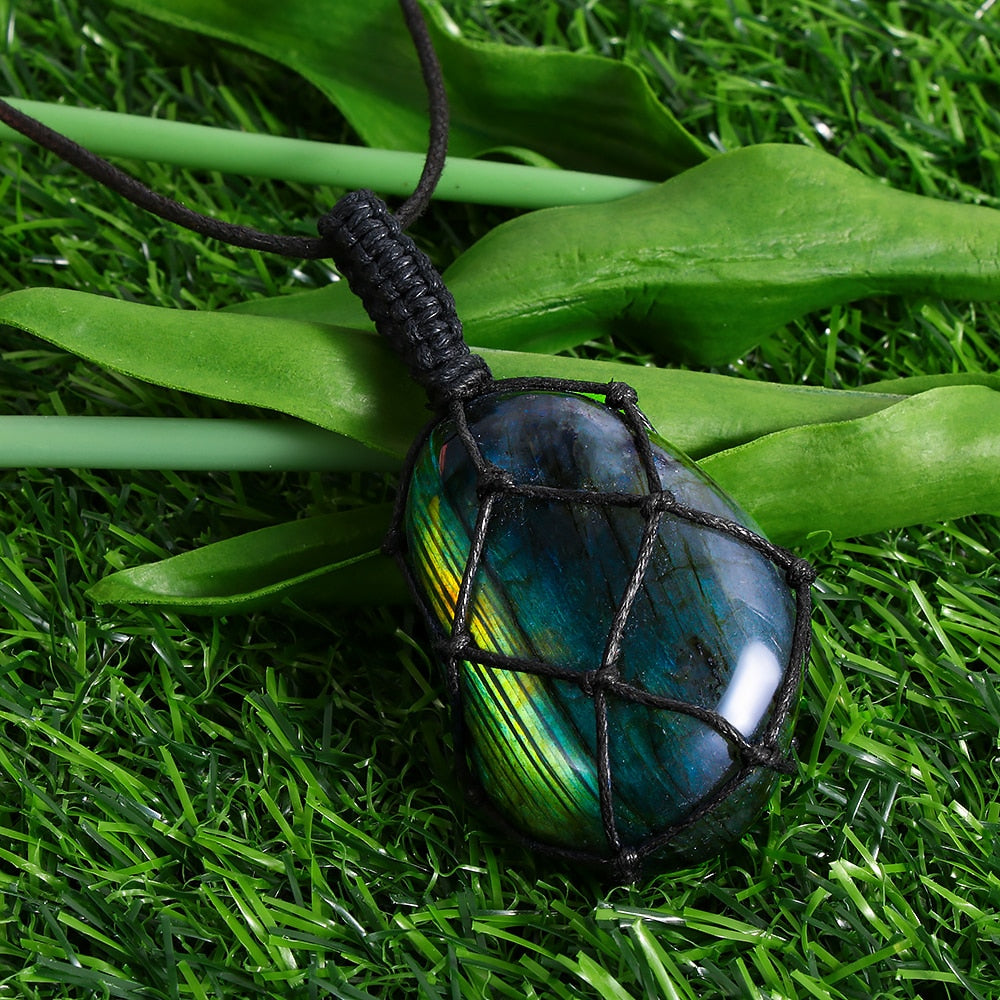 Dragons coeur Labradorite collier pierre naturelle pendentif enveloppement stresse Yoga