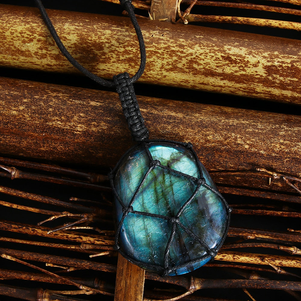 Dragons coeur Labradorite collier pierre naturelle pendentif enveloppement stresse Yoga