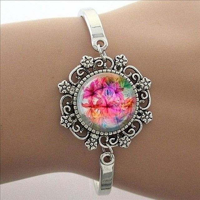 Brazalete Art Mandala Azul, Brazalete Plateado, Joyas Yoga Zen