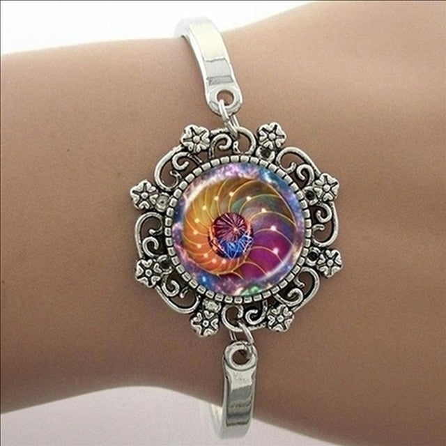 Brazalete Art Mandala Azul, Brazalete Plateado, Joyas Yoga Zen