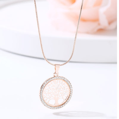 Ras de cou petit pendentif rond avec d'arbre de vie en cristal pour femme, collier féminin élégant