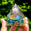 Pirámide de cristal de amatista hecha a mano, esfera de orgone de cobre