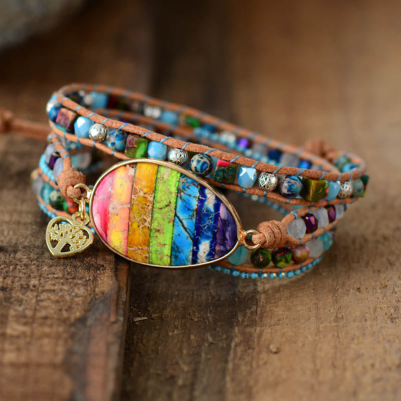 Bracelets Chakra multicouches en cuir pour femmes Bracelets d'enveloppement