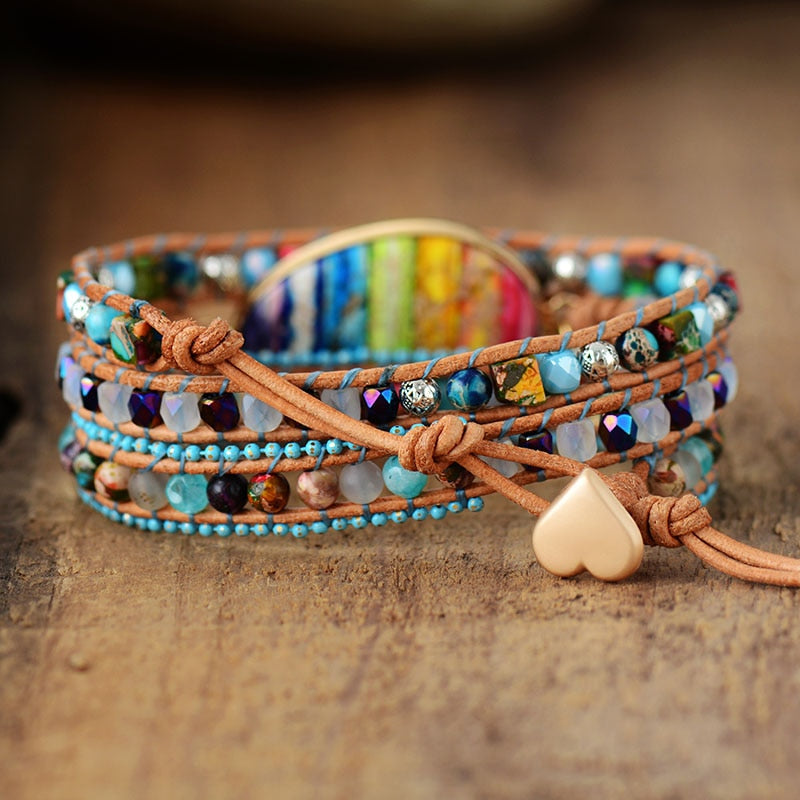 Bracelets Chakra multicouches en cuir pour femmes Bracelets d'enveloppement