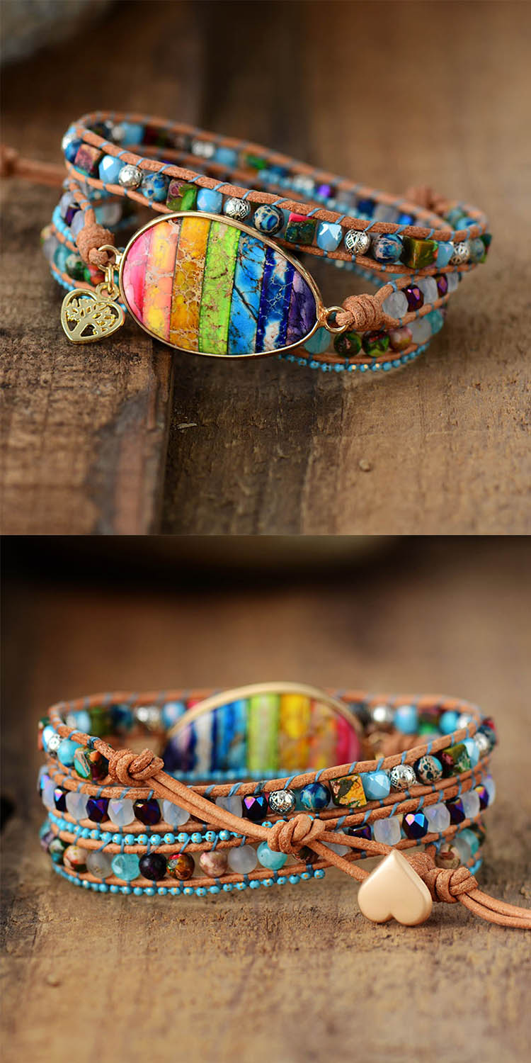 Bracelets Chakra multicouches en cuir pour femmes Bracelets d'enveloppement