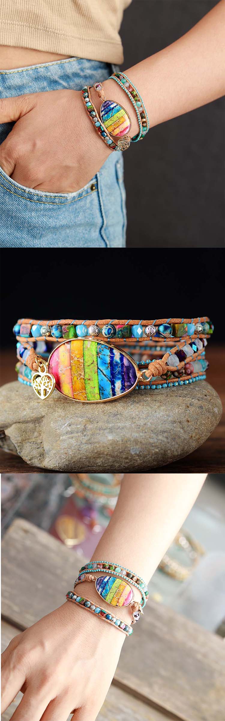 Bracelets Chakra multicouches en cuir pour femmes Bracelets d'enveloppement