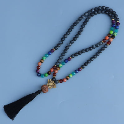 7 Chakras Mala colliers de perles femmes Lotus & népal Bodhi Labradorite