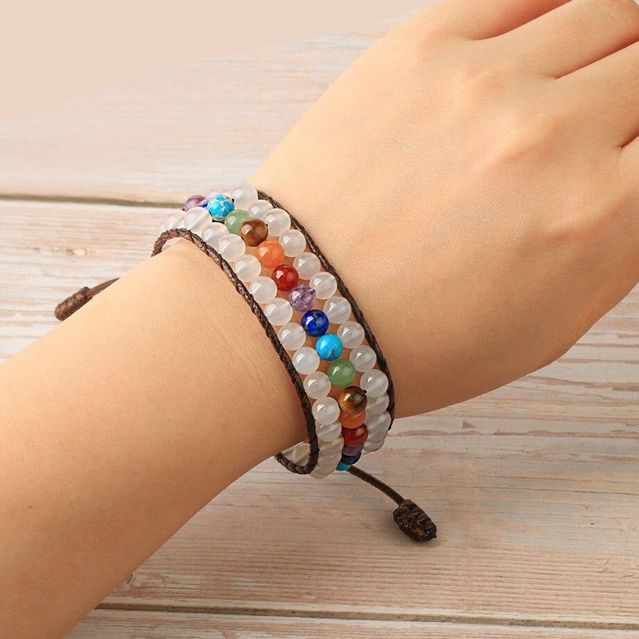 Bracelet 7 Chakras pierres naturelles Quartz cristal perles