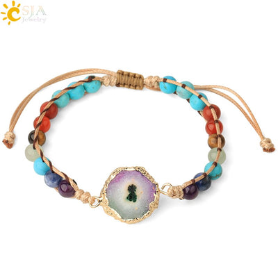 Bracelets coloré Geode Druzy pierre tissé