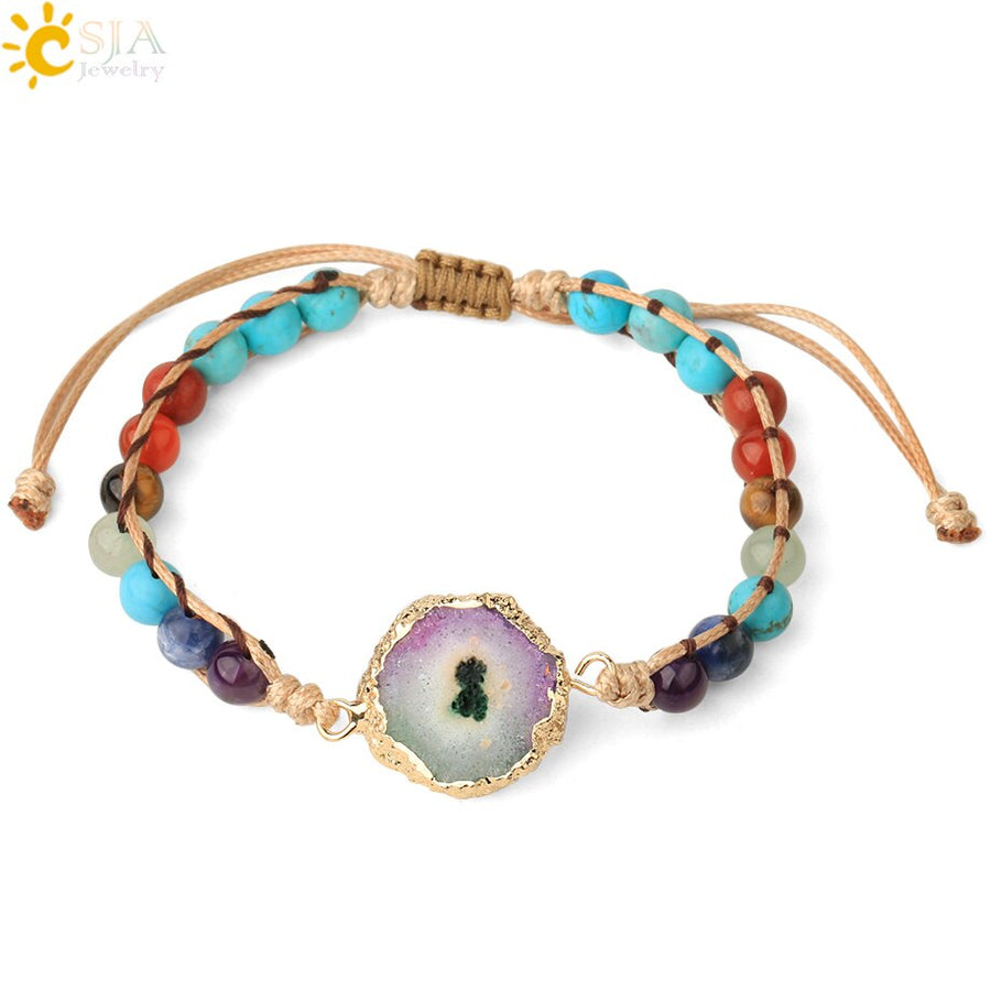 Bracelets coloré Geode Druzy pierre tissé