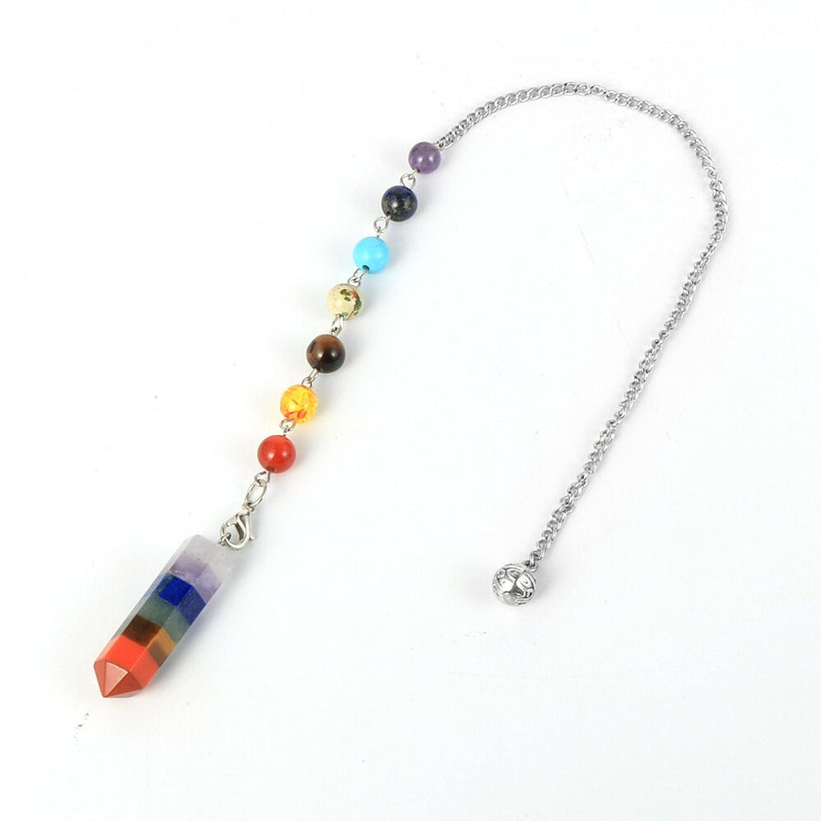 Pierre naturelle 7 Chakras Quartz balle pendentif colonne hexagonale