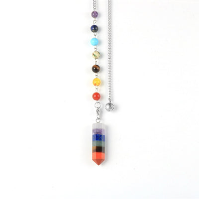 Pierre naturelle 7 Chakras Quartz balle pendentif colonne hexagonale