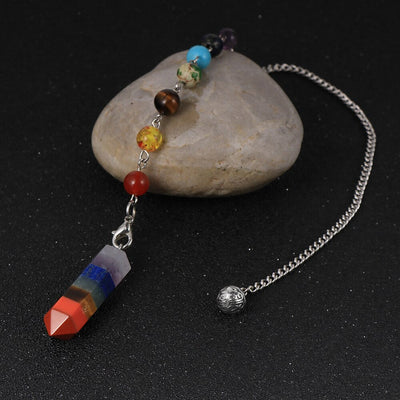 Pierre naturelle 7 Chakras Quartz balle pendentif colonne hexagonale