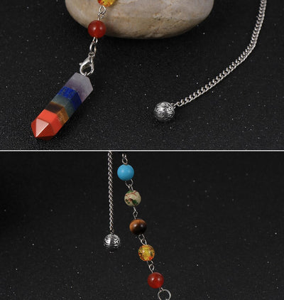 Pierre naturelle 7 Chakras Quartz balle pendentif colonne hexagonale