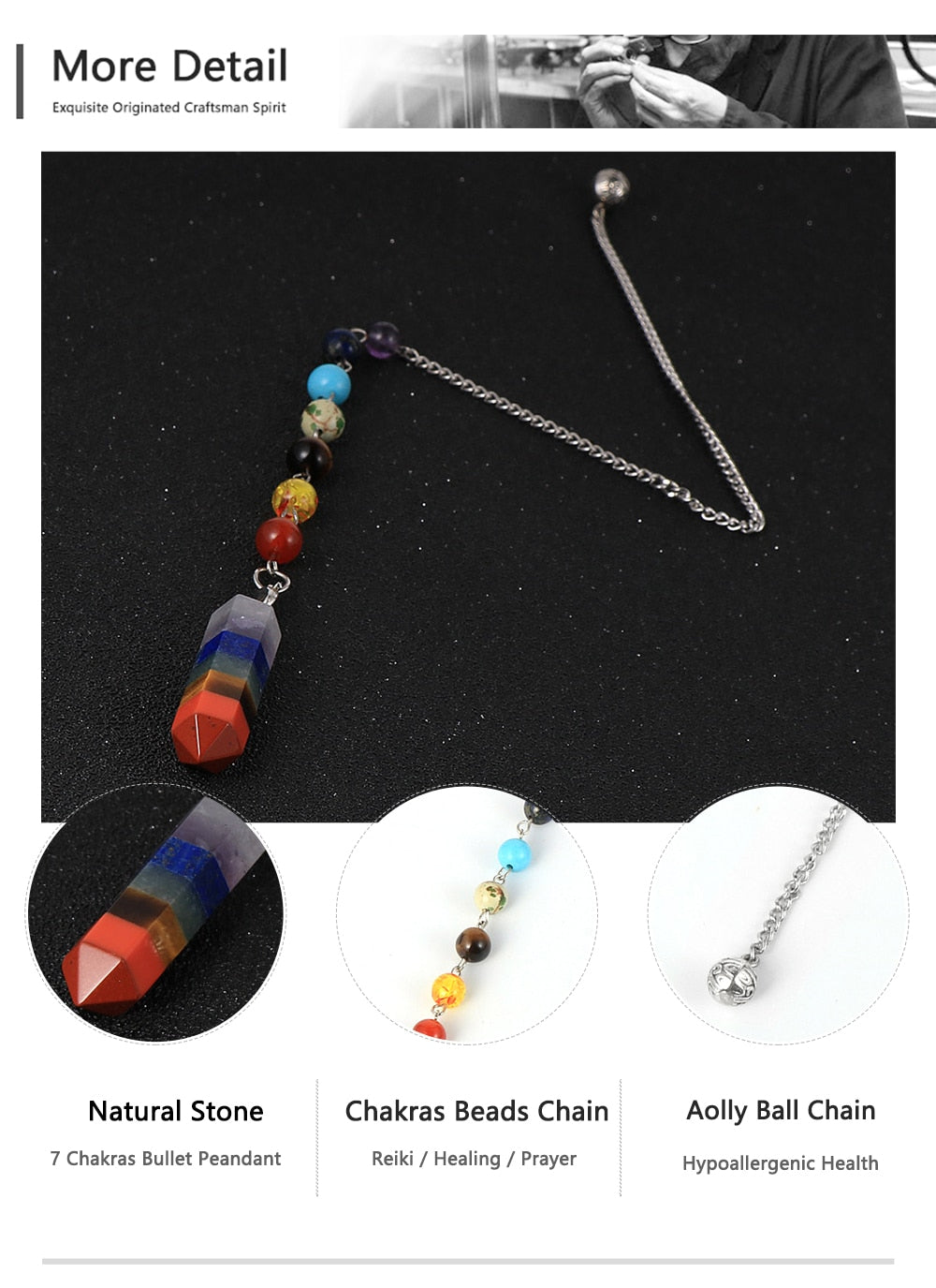 Pierre naturelle 7 Chakras Quartz balle pendentif colonne hexagonale