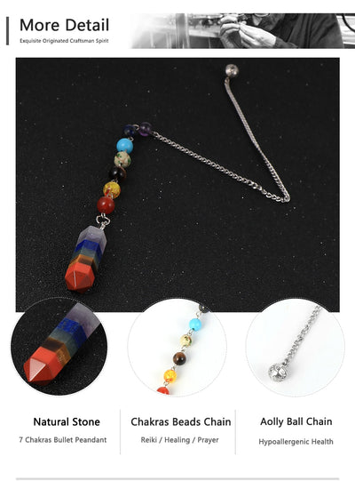 Pierre naturelle 7 Chakras Quartz balle pendentif colonne hexagonale