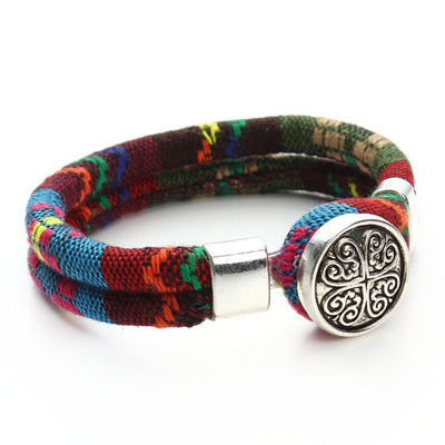 Bracelets bohémien superposés en coton cordons de couleur argent tibétain