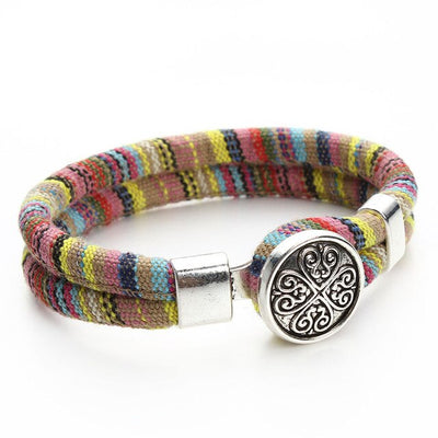 Bracelets bohémien superposés en coton cordons de couleur argent tibétain