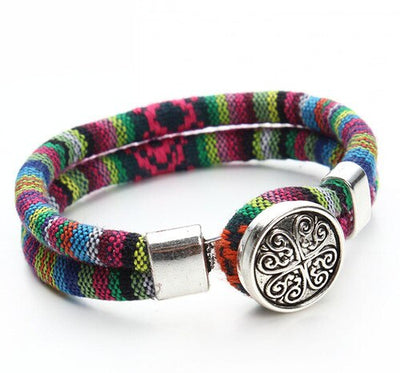 Bracelets bohémien superposés en coton cordons de couleur argent tibétain