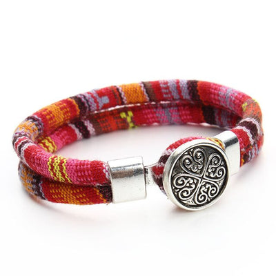 Bracelets bohémien superposés en coton cordons de couleur argent tibétain