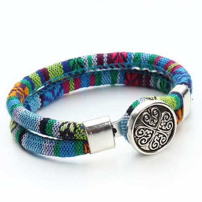 Bracelets bohémien superposés en coton cordons de couleur argent tibétain