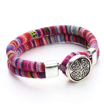 Bracelets bohémien superposés en coton cordons de couleur argent tibétain