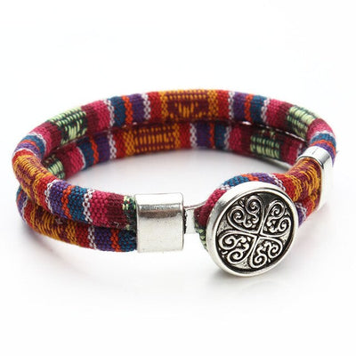 Bracelets bohémien superposés en coton cordons de couleur argent tibétain