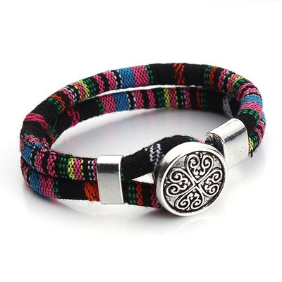 Bracelets bohémien superposés en coton cordons de couleur argent tibétain