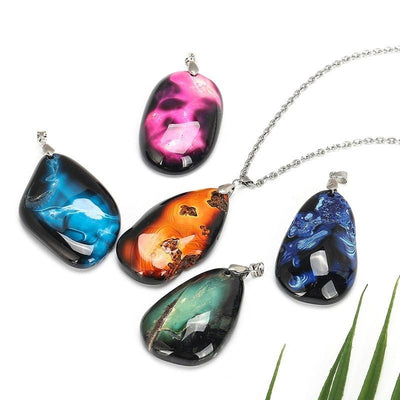 Colliers à pendentifs en Agate de feu naturel, colliers Chakra tranche multicolore irrégulier